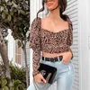 Sexy Slim Women Blouse Fashion Leopard Printed V-Neck Long Sleeve Streetwear Blusas Mujer De Moda W221 210526