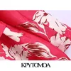kpytomoaの女性のファッションベルトの花柄のプリントブレザーコートヴィンテージ長袖ウェルトポケット女性の上着シックなベス211006