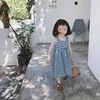 korean style Cotton Linen Baby Girls Princess Dress Summer Plaid Sleeveless Clothes Kids Casual Dresses 210615