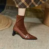 Мода-коричневые черные старинные тонкие сапоги остроконечные носки задняя молния натуральная кожа женские зимние лодыжки обувь обувь