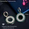 Gorgeous Green Cubic Cyrkonia Złoty Kolor Dynda Circle Round Huggie Drop Kolczyki Dla Kobiet Trendy Biżuteria Prezent Cz861 210714