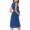 2 pcs maternidade mulheres vestido gravidez vestidos mama roupas lisonjeiras lado ruching colher pescoço grávida mulheres roupas g220309