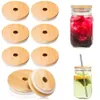 Eco Friendly Reusable Bambu Wood Lids Wide Mouth Cup Mason Jar Lock med halmhål Storage Flaskor Skydd Caps Seal Ring 70mm 86mm