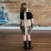 Nashakaite Mãe e filha Roupas Longo Manga Leopardo Mãe Crianças Família Tshirt Set Mamãe Me Roupas Olhar 210724