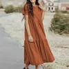 Kvinnor Eleganta Ruffles Maxi Drsummer Casual Loose Sundrshort Sleeve Solid Vintage Boho Kaftan Dresses Femme Robe X0621