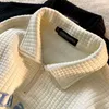 Кремово-желтый вафельный свитер поло с лацканами, женский свободный и шикарный свитер для пар, осень 2021, НОВИНКА