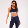 2Pcs Tute sportive da donna Red Striped Sportwear Traje Deportivo De Mujer Vita alta Running FitnPants Workout GYM Set X0629