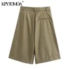 Kvinnor chic mode sidofickor darted bermuda shorts vintage hög midja dragkedja flyga kvinnliga korta byxor mujer 210416