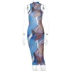 カジュアルドレスDulzura Tie Dye Print Women Sreveless Backless Midi Dress Bodyconセクシーなストリートウェアパーティーエレガントクラブ2021秋W230Z