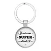 Style de mode Super maman modèle porte-clés pendentif en verre rond Pabi porte-clés bijoux breloque Parents Memorial Day cadeau