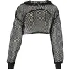 Женщины Sexy Fishnet Mesh Crops Tops Капюшона с капюшоном Случайные Пулловеры Бикини Обложка Купальник Пляж Купальник Саронги