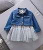 Sets Baby Girls Autumn Clothing Suits New Jeans Jackets and Solid Mesh Dress Children Long Sleeve Princess Outfits