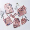 Women's Rayon Silk Pajamas Sex Sleepwear Set Top Women Cartoon Pajama Piece/Suit Shirt Shorts Lingerie Homewear Big Size 210809