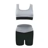 Ladies Summer ColorBlock Fitness Två Piece Outfits Ärmlös Tank Toppar Hög Midja Sport Shorts Sätter Gym Running Sport Suit A40 G220311