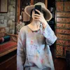 Johnature Chinese Style Blouses Women Top Autumn Ramie Shirts O-Neck Casual Print Loose Casual Linen Shirt 210521