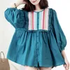 Zomer korea mode folk stijl vrouwen shirt lantaarn mouw losse witte blouse katoenen vrouwelijke borduurwerk shirts dames tops D400 210512