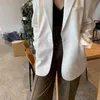 Белый Blazer Женщины Весна Корейский Одноместный Кнопка Костюм Куртка Офис Леди Формальные Khaki Костюмы 210421