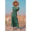 Volants vintage robe verte vestidos vêtements femmes imprimé léopard à manches longues élégant maxi robe trapèze pour 210508