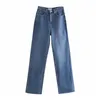 Kvinna jeans blå hög midja bred ben kvinnlig mode blekad effekt sömlösa knullar svart vintage byxor 210519