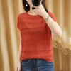 Cotton Summer T-shirt Women Round Neck Pullover Knitwear Clothing Plus Size Casual Sweater Short Sleeve Tees 14642 210518
