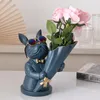 Vases Flower Vase Cool Dog Figurine Tabletop Home Decoration Ornamental Resin Art Sculpture Figurines Decor Decorative