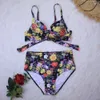 Push Up Swimsuit Женщины Tankini Плюс Размер Купальники Цветочные Распечатать Купальники Бандаж Сексуальная Бикини Летняя Пляжная одежда Купальник Костюм 3XL 210604