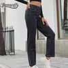 Button Fly Black Straight Jeans Women Autumn winter Pocket Casual Woman Full Length High Waist 210510