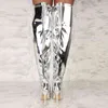 Женские ботинки зеркальные платформы заостренные пальцы панк высокие высокие каблуки на колене длинные ботинки Осень зимняя зимняя серебряная повседневная обувь Y220706
