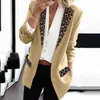 Lente en herfst casual mode luipaard print nek stiksels lange mouwen kleine pak jas vrouwen x0721