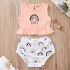 Kleinkind Baby Mädchen Ärmelloses Regenbogen Druck Top + Shorts Hosen Kleidung Sets Kinder Mädchen Kleidung Anzug 210521