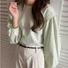 Minimaliste OL Vert Clair Casual Streetwear Tops Loose All Match Solid Gentle Chic Chemises Pulls Blouses 210421