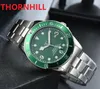 Relojes de cuarzo de acero inoxidable completo Fashion Day Fat Men Watch regalos Presidente Super Blue Green Ring Wristwatch Relogio Masculino