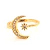 Fashion Minimalist CZ Stones Moon Star Opening 24 K KT Fine Solid Gold GF Ring Charming Women Party Jewelry Cute Gift6455535