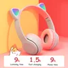 Wireless Headphones Cat Ear with Mic Blue-tooth Cool Glow Light Stereo Bass Helmets Kids Gamer Girl Gift PC Phone Gaming Headset