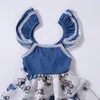 Meisjesjurk Kinderkleding Zomermerk Baby met sjerpen Robe Fille Character Prinses Jurken Kinderen vestido kleding 0353