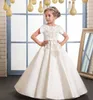 Menina bordada princesa vestido moda laço flor meninas curva vestido cetim festa de casamento longo saia tutu