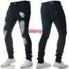 Män Jeans Ripped Hole Slim Fit Casual Mens Steet Wear Distressed Pencil Byxor Svart Ljus Blå Denim Trousers Full längd Pant 211111