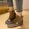 Kadın Ayak Bileği Botlar Flats Takozlar Ayakkabı Kadın Vintage Kış Sıcak Sonbahar Sonbahar Ayakkabı Chaussures Femme Zapatos Mujer Üzerinde Kayma