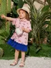 Toddler Girls Half Button Colorblock Rainbow Print Ruffle Hem Dress SHE