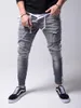 Herren-Jeans, coole Designer-Marke, Bleistift, dünn, zerrissen, zerstört, Stretch, Slim-Fit, Hopfenhose mit Löchern für Herren, bedruckt