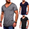 Camisetas Deep V-hals korte mouw heren t-shirt slim fit t-shirt mannen mager casual zomer t-shirt Hombre