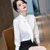 Professional Chiffon Shirt Women Autumn Fashion Temperament Stand Collar Streamer Blouses Office Ladies Casual Tops 210604