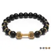 Moda Fitns Dumbbell Charme Pulseira 8mm Pedra Natural Preto Agate Bead Trecho Stretch