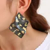 Överdriven Marbling Emalj Guldfolie Stor stor Geometrisk Dangle Örhängen Oregelbundna Quicksand Akrylharts Square Drop Earrings