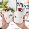 漫画クリエイティブストロベリーベアドールドール木製カバーセラミックカップスプーンマグオフィス付き素敵な小さな新鮮なコーヒーミルクティーマグカップ