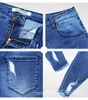 2127 YouAxon S-XXXXXL Ultra Stretchy Blue Tassel Ripped Jeans Kobiety Dżinsowe Spodnie Spodnie Dla Kobiet Ołówek Skinny 210708