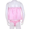 Hommes doux brillant Satin Crossdressing Sissy robe Lingerie ensemble hauts sans manche avec slips sexy mâle sous-vêtements gai vêtements de nuit soutiens-gorge Set224Y