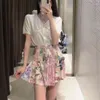 Fashion Floral Printed Chic Smocked Women Shorts Summer High Waist With Drawstring Casual Wide Leg Retro Shorts 210521