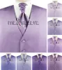 Homem colete de casamento Mens roxo coletes sólidos v-pescoço visto de vestido simples terno formal masculino colete conjunto (colete + cravat + lenço)