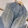 Casual Patchwork Lace Vest Coat för Kvinnor Lappa Ärmlös Loose Denim Jackor Kvinna Mode Kläder 210524